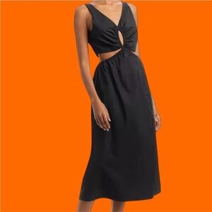 Anine Bing Womens LRG Black Cut-Out 100% Cotton Sleeveless Midi Dress With Slip